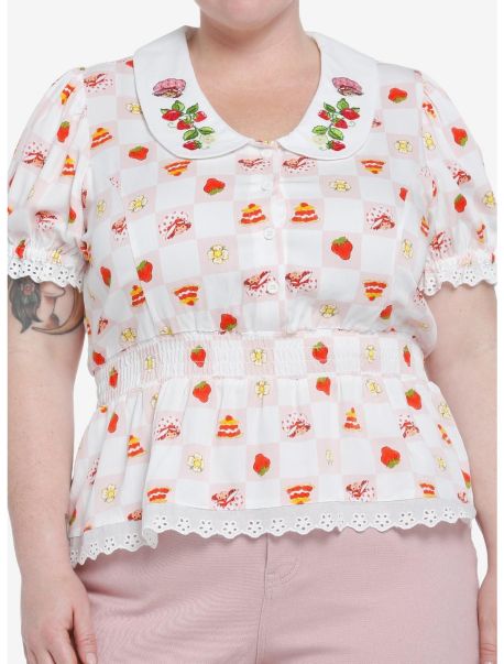 Strawberry Shortcake Embroidered Girls Woven Top Plus Size Button Up Tops Girls
