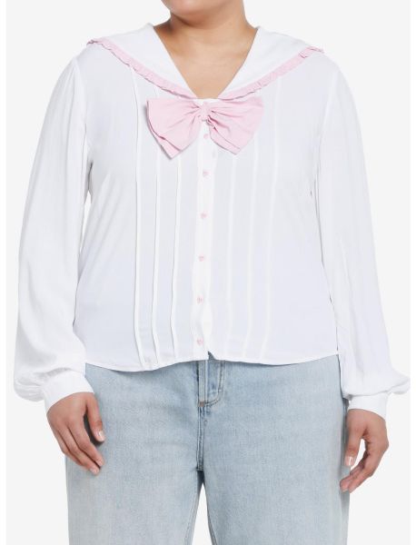 Sweet Society Bunny Sailor Collar Girls Long-Sleeve Woven Top Plus Size Girls Button Up Tops