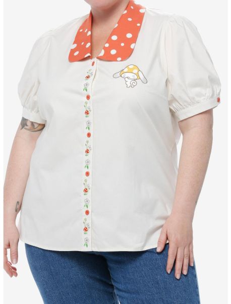 Cinnamoroll Mushroom Girls Woven Button-Up Plus Size Girls Button Up Tops