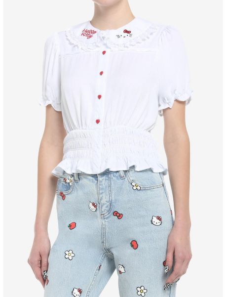 Button Up Tops Girls Hello Kitty Lace Girls Woven Button-Up Top