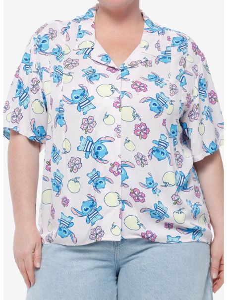 Button Up Tops Girls Disney Lilo & Stitch Tropical Pastel Girls Woven Button-Up Plus Size