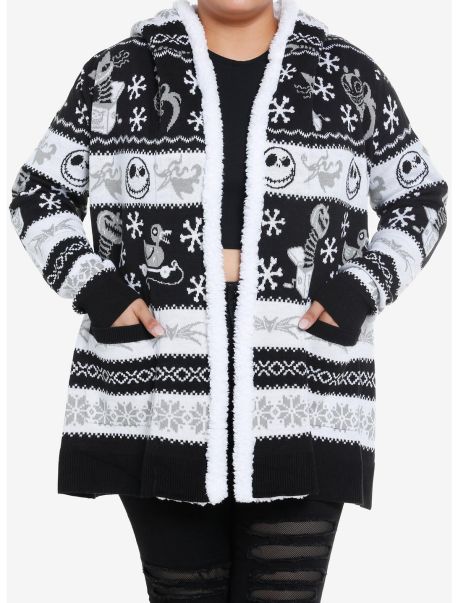 The Nightmare Before Christmas Fair Isle Sherpa Girls Open Cardigan Plus Size Girls Cardigans