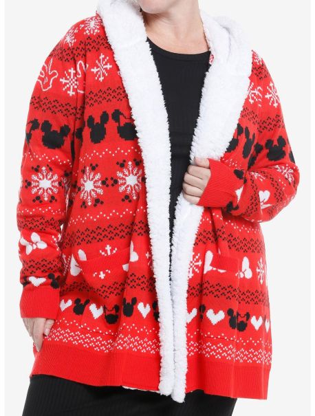 Disney Mickey Mouse & Minnie Mouse Fair Isle Sherpa Girls Open Cardigan Plus Size Girls Cardigans