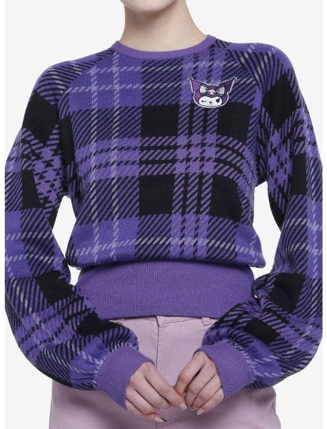 Girls Cardigans Kuromi Purple Plaid Knit Girls Sweater