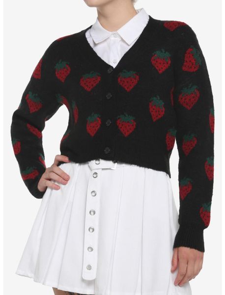 Girls Black Strawberry Girls Crop Cardigan Cardigans