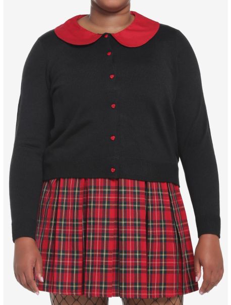 Red & Black Heart Collar Girls Crop Cardigan Plus Size Cardigans Girls