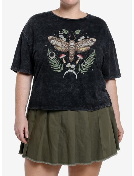 Thorn & Fable Moth Mushrooms Mineral Wash Girls Crop T-Shirt Plus Size Cardigans Girls