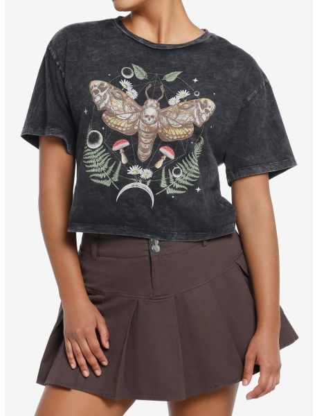 Thorn & Fable Moth Mushrooms Mineral Wash Girls Crop T-Shirt Girls Cardigans
