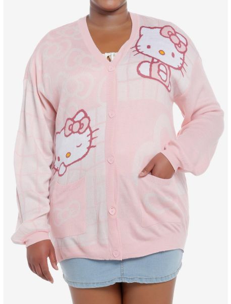 Girls Cardigans Hello Kitty Pink Grid Girls Cardigan Plus Size