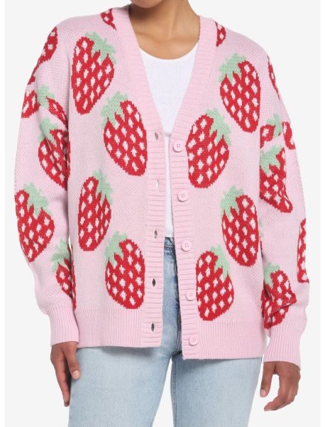 Girls Cardigans Pink Strawberry Button-Front Girls Cardigan