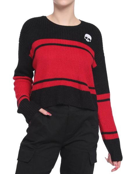 Black & Red Stripe Skull Girls Crop Sweater Girls Cardigans