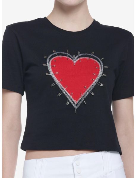 Red Heart & Safety Pins Crop Girls T-Shirt Girls Crop Tops