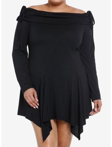 Thorn & Fable Black Hanky Hem Off-The-Shoulder Dress Plus Size Girls Crop Tops
