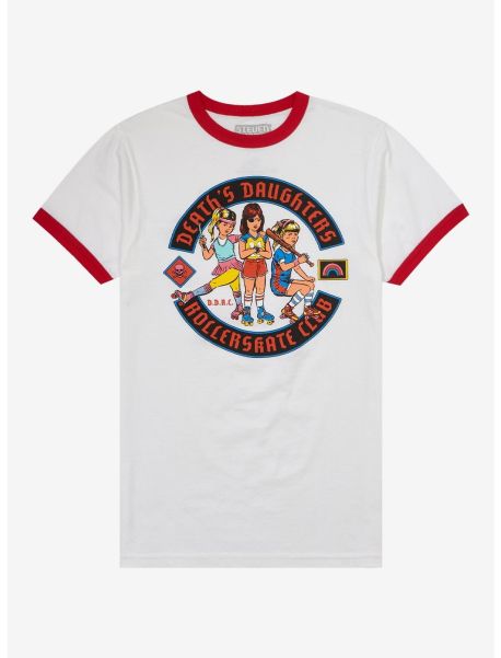 Crop Tops Death's Daughters Rollerskate Club Ringer T-Shirt By Steven Rhodes Girls