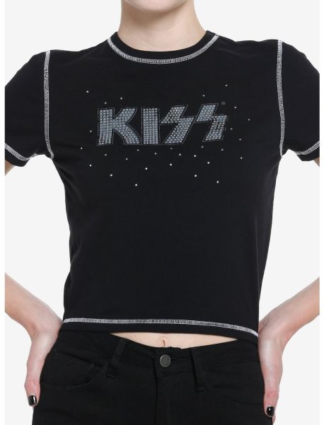 Girls Crop Tops Kiss Rhinestone Girls Crop T-Shirt