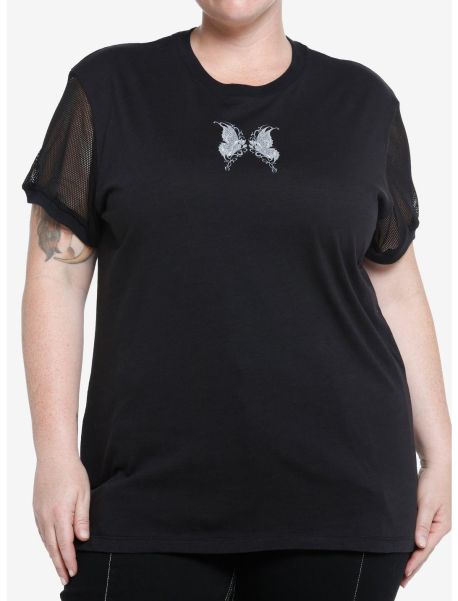 Social Collision Skeleton Butterfly Fishnet Girls T-Shirt Plus Size Crop Tops Girls
