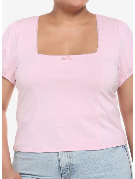 Pastel Pink Puff-Sleeve Girls Crop Top Plus Size Girls Crop Tops
