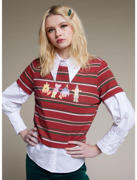 Her Universe Disney Holiday Winnie The Pooh Festive Lights Stripe Girls Baby T-Shirt Crop Tops Girls
