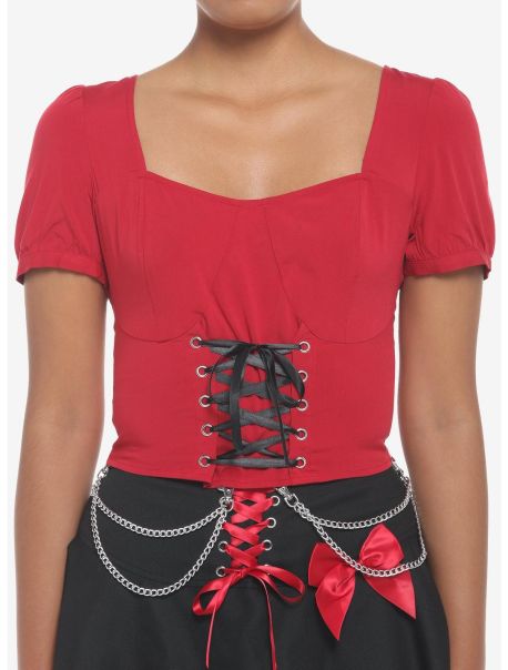 Red & Black Corset Lace-Up Girls Crop Top Girls Crop Tops