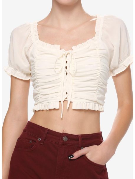 Girls Crop Tops Thorn & Fable Antique White Ruched Girls Crop Top