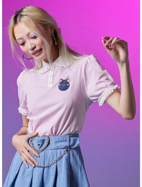 Crop Tops Girls Pretty Guardian Sailor Moon Luna-P Ball Heart Ruffle Girls Polo Shirt