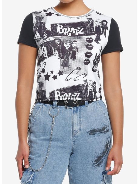 Bratz Pretty 'N' Punk Newsprint Girls Baby T-Shirt Girls Crop Tops