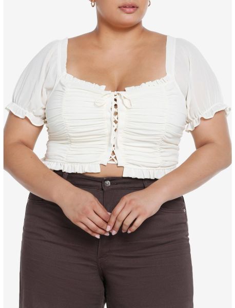 Crop Tops Thorn & Fable Antique White Ruched Girls Crop Top Plus Size Girls