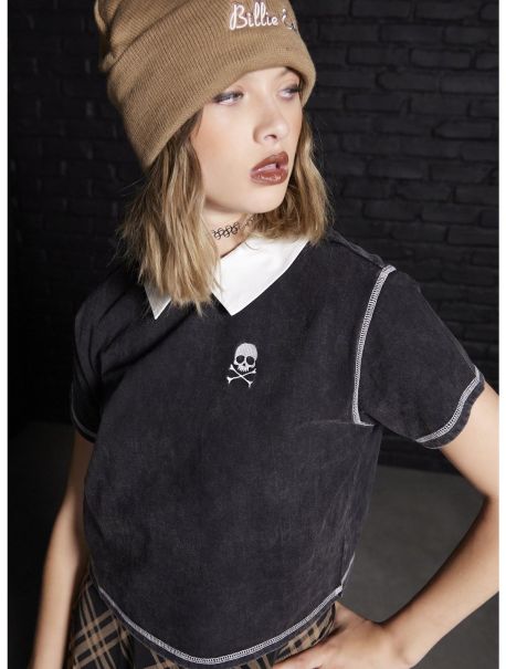 Social Collision Skull Collar Girls T-Shirt Girls Crop Tops