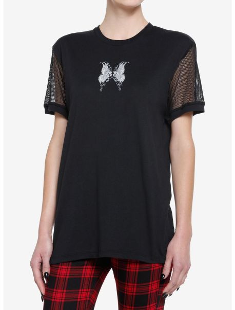 Crop Tops Girls Social Collision Skeleton Butterfly Fishnet Girls T-Shirt