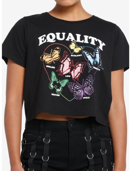 Crop Tops Social Collision Equality Butterflies Crop T-Shirt Girls