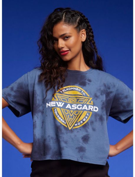 Girls Crop Tops Her Universe Marvel Thor: Love And Thunder New Asgard Blue Wash Girls Crop T-Shirt