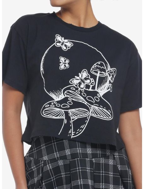 Girls Crop Tops Mushroom Moon Girls Crop T-Shirt