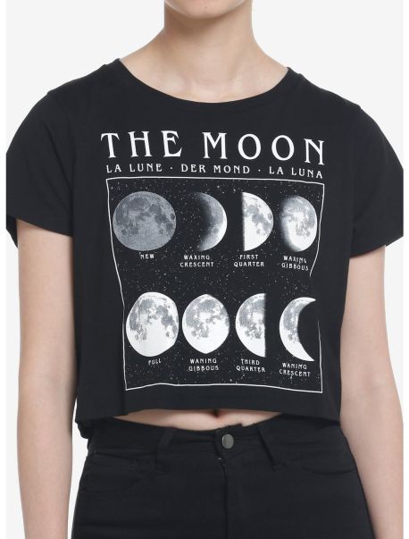Girls Cosmic Aura Moon Phases Glow-In-The-Dark Crop Girls T-Shirt Crop Tops