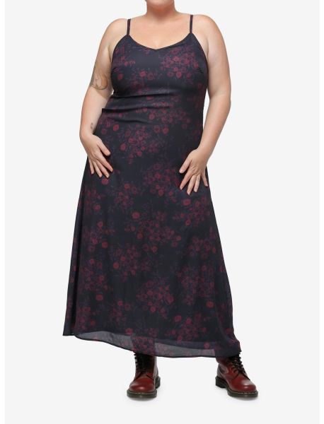 Cosmic Aura Red Floral Maxi Slip Dress Plus Size Girls Dresses