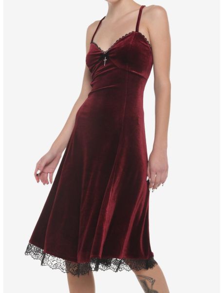 Girls Dresses Burgundy Velvet Slip Midi Dress