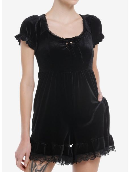 Black Velvet Lace Romper Dresses Girls