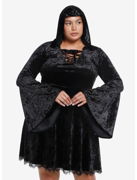 Dresses Cosmic Aura Black Velvet Hooded Dress Plus Size Girls