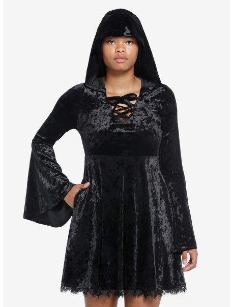 Girls Dresses Cosmic Aura Black Velvet Hooded Dress