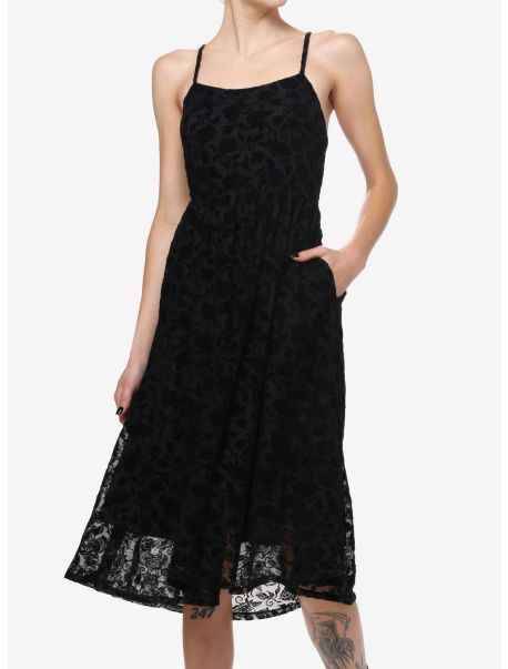 Cosmic Aura Black Rose Flocked Midi Dress Girls Dresses