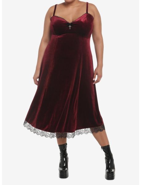 Dresses Girls Burgundy Velvet Slip Midi Dress Plus Size