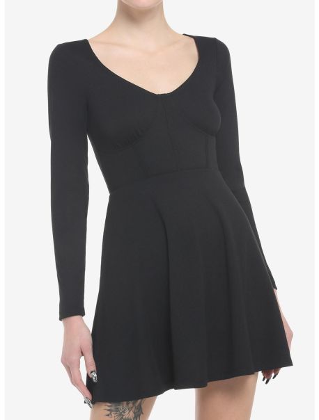 Black Corset Seam Long-Sleeve Dress Dresses Girls