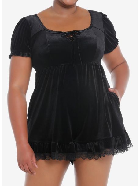 Black Velvet Lace Romper Plus Size Girls Dresses