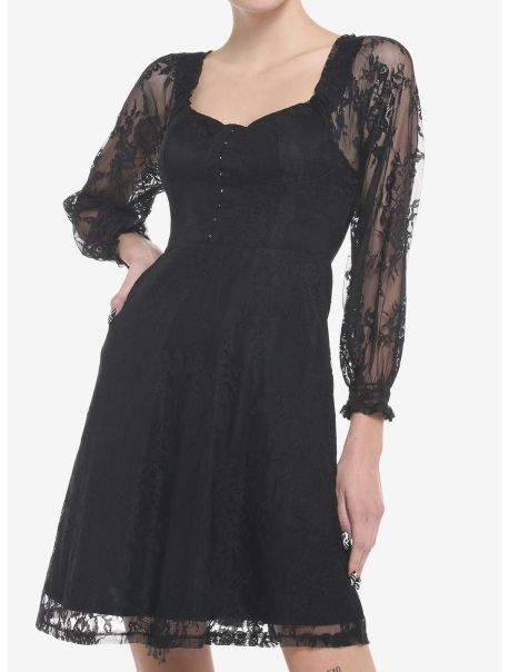 Dresses Black Rose Lace Romantic Corset Long-Sleeve Dress Girls