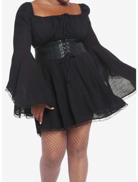 Black Corset Bell Sleeve Dress Plus Size Girls Dresses