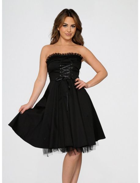 Black Strapless Lace Up Front Dress Girls Dresses