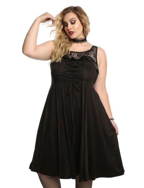 Girls Black Lace-Up Sweetheart Sleeveless Dress Plus Size Dresses