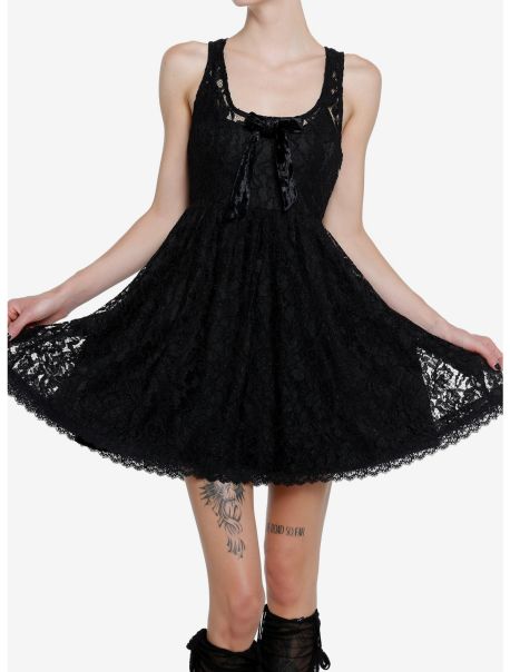 Dresses Girls Sweet Society Black Lace Bow Babydoll Dress