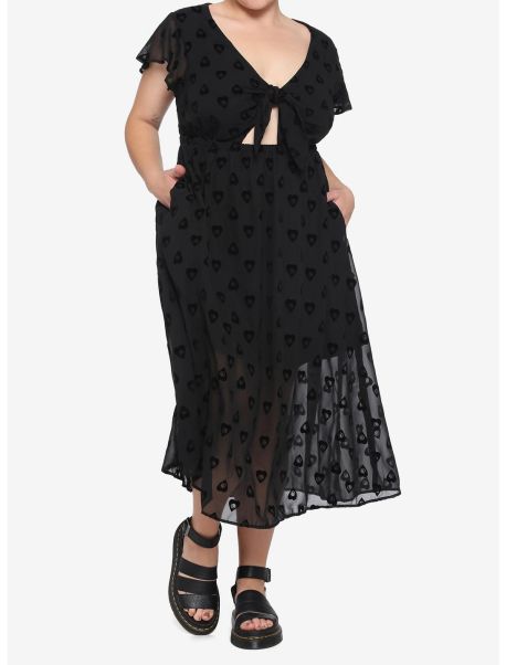 Black Planchette Tie-Front Midi Dress Plus Size Dresses Girls