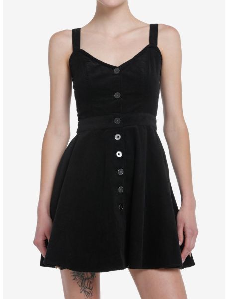 Dresses Social Collision Black Corduroy Button Front Sweetheart Dress Girls