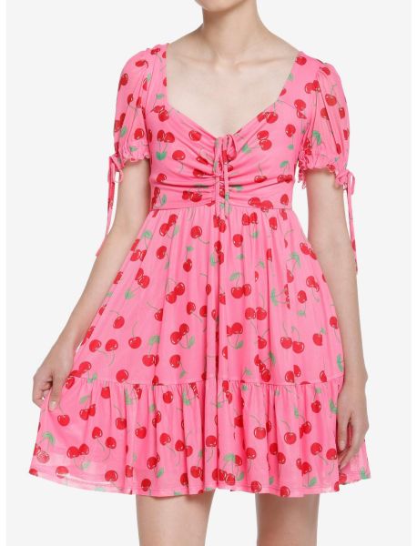 Dresses Sweet Society Cherries Pink Puff Sleeve Dress Girls